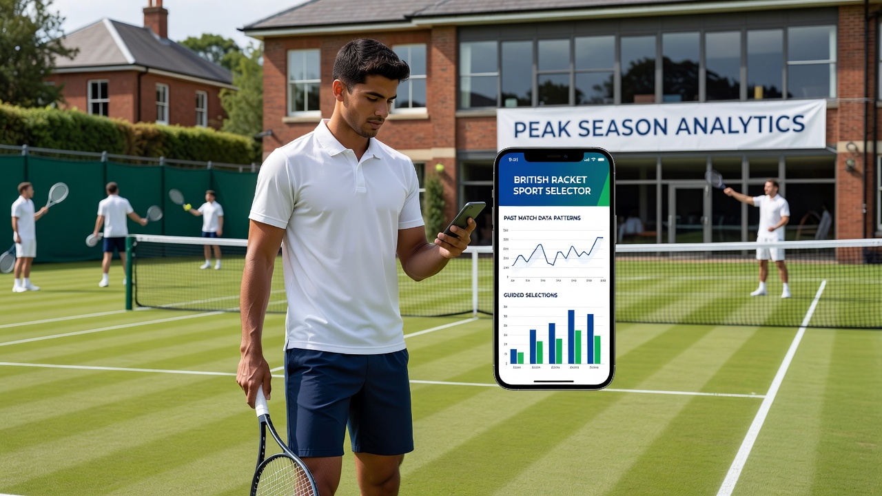 Data analytics dashboard showing historical patterns in squash and badminton matches used for app-based selections
