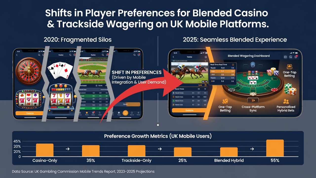 Graph displaying rising user engagement metrics for combined casino and trackside features on mobile devices over recent years